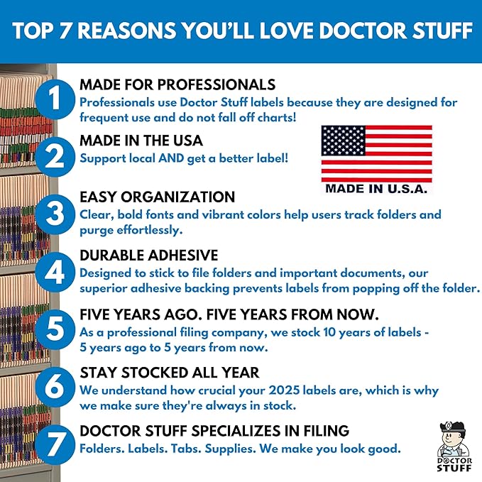 2023 Year Stickers, Doctor Stuff 2023 Chart Stickers, Purple Colored, Medical Arts Press Style, USA Made Year Labels for End Tab File Folders, 500/Roll, 1 Roll, 3/4" x 1-1/2"