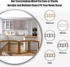 LZRS 4-Panel Extra-Wide Wooden Freestanding Dog Gate: Foldable Solid Wood and Steel Wire Chew Resistant Safety Barrier for Doorways, Stairs, and Large Open Spaces Indoor Use, Cherry
