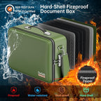 DocSafe Fireproof Document Box with Lock＆Shoulder Strap,Hard Case File Organizer with Accordion File Folder,Multi-Layer Portable Home Office Travel Safe Storage for Important Documents Laptop Green