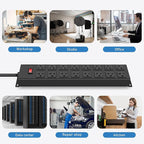 JUNNUJ Heavy Duty 20 Amp Power Strip with Surge Protection 3000J, Garage 16 Outlets Metal 12 Gauge, Desk Strips Wide Spaced, High Amp 5-15P Adapter Shop 6-20R T-Slot Industrial Outlets (16AC, 6FT)
