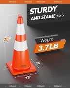 12 Pack HiGiant 28 inch Traffic Safety Cones with Reflective Collars, Sturdy Orange PVC Cones for Road Safety, Parking lot and Driving Training