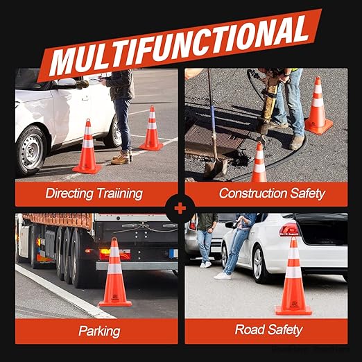 RoadHero 12 Cones Traffic Cones 28 Inch, Orange Safety Cones with Reflective Collar, Cones for Parking Lot, Sport and Driving Training, Road Safety, Construction Events