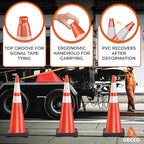GECCO ™ (216 Cones per Pallet) 36 Inch 10 Lb Heavy Tall Orange Traffic Cones in Bulk | Large Safety Cones, Orange Cones, Parking Cones, Construction Cones | PVC Plastic & Black Base - [PRO Series]