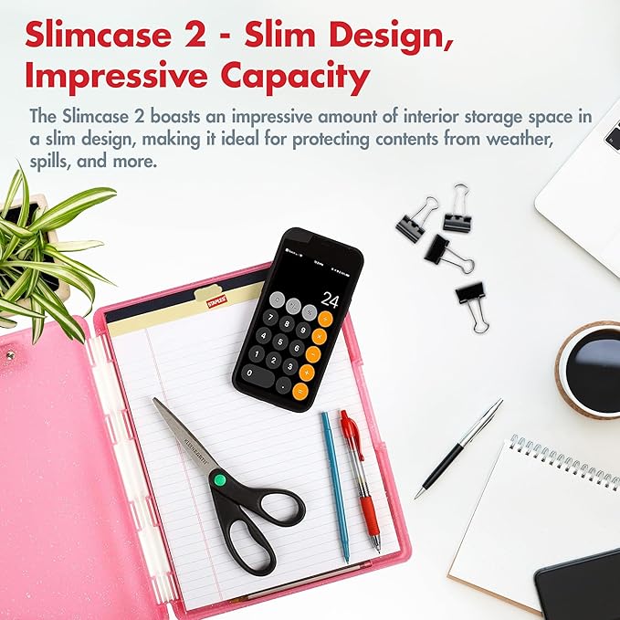 Dexas Slimcase 2 Plastic Clipboard with Storage and Side Opening, Pink Glitter, Office Supplies Clipboards to Organize, Carry and Store, A4 Holder, Style and Functionality Nursing Clipboards