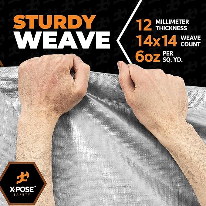 Heavy Duty Silver Poly Tarp 20' X 40' - Bulk Half Pallet (22 Pack) - Multipurpose Protective Cover - Durable, Weather Proof & Tear Resistant - 12 Mil Thick Polyethylene - by Xpose Safety