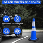 OrangeStar 6-Pack 28" Traffic Cones, Blue Safety Cones with Reflective Collars, Heavy Duty Base for Construction, Parking Lot, Road Work, Flexible PVC, Indoor & Outdoor Use