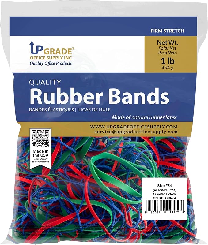 Upgrade Rubber Bands, Assorted Sizes & Colors, 1 lb Bag, USA