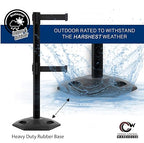 CCW Series WBB-200D - Set of 2 Retractable Dual Belt Barrier Stanchion, Heavy Duty Rubber Base, Black Post (11 Foot Belt, Light Blue Belt)