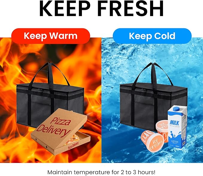 NZ home XXL Insulated Cooler Bag and Food Warmer for Delivery & Grocery Shopping with Zippered Top, Blue (1 pack)