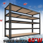 60" W Garage Shelving 72" H Metal Shelving 3500LBS Storage Shelves Heavy Duty 5 Tier Adjustable Shelving Unit for Storage Rack Pantry Shelf Commercial,60" W x 18" D x 72" H