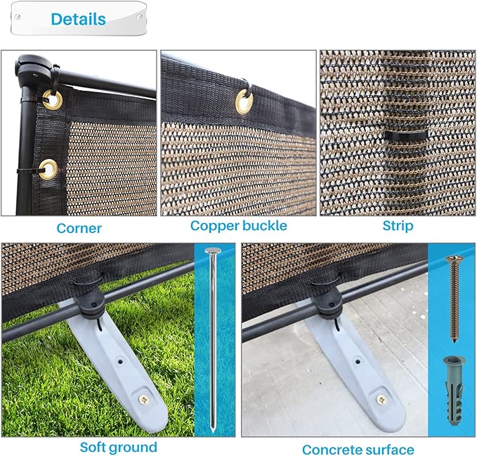Patio 5' x 8' Outdoor Privacy Screen Freestanding Temporary Fence Panels Net Cover with Metal Poles for Outside Backyard Pool Garden Air Conditioner Fencing, Brown