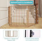No Pawblems Free Standing Dog Gate with Door, 30'' Tall Foldable Dog Fence for Indoor & Outdoor, Up to 78 Inch Extra Wide Puppy Gate for Stairs, Hallways, Doorways, Deck, Yard (Wood Pattern, 3 Panels)