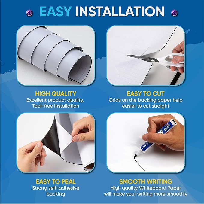 YOUNGJQ Magnetic Whiteboard for Wall 48" x 36" Self-Adhesive Magnetic Dry Erase White Board Sticker, Peel and Stick Wallpaper Easy to Write and Clean for Home Playroom Office