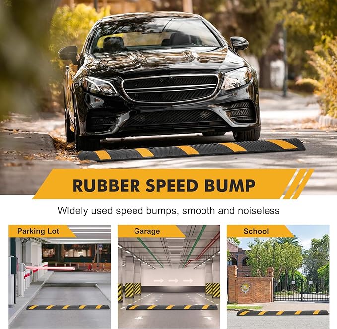 6FT Heavy Duty Recycled Rubber Speed Bump, 2 Pack 25,000 Lbs Capacity Modular Traffic Hump, 2 Channel Floor Cord Cover for Parking Lot, School, Warehouse, Durable & Portable