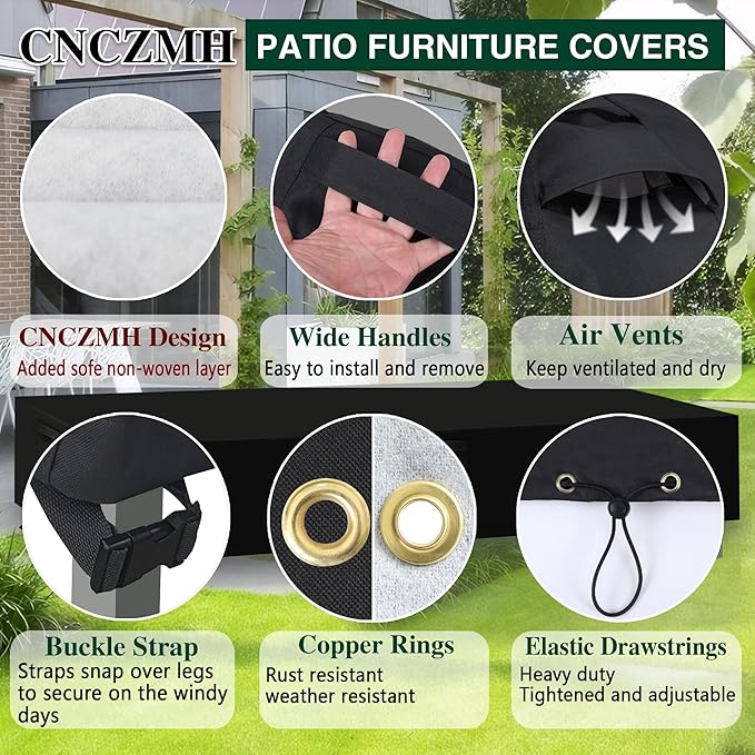 Heavy Duty Patio Furniture Covers Waterproof, 600D Outdoor Furniture Cover Waterproof for Sectional Sofa Couch, Outdoor Dining Table and Chair Set Covers 110''L x 84''W x 28''H, Black