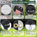 Heavy Duty Patio Furniture Covers Waterproof, 600D Outdoor Furniture Cover Waterproof for Sectional Sofa Couch, Outdoor Dining Table and Chair Set Covers 138''L x 86''W x 28''H, Black
