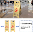 4 Pack Stainless Steel Wet Floor Sign, 24 Inch Caution Wet Floor Sign Portable Foldable Bilingual Safety Warning for Hotel Market Restroom Restaurant Office (Gold)