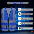 A-SAFETY High Visibility Mesh Safety Reflective Vest with Pockets and Zipper,Hi Viz Work Vest for Men Women (Blue Mesh XXL)
