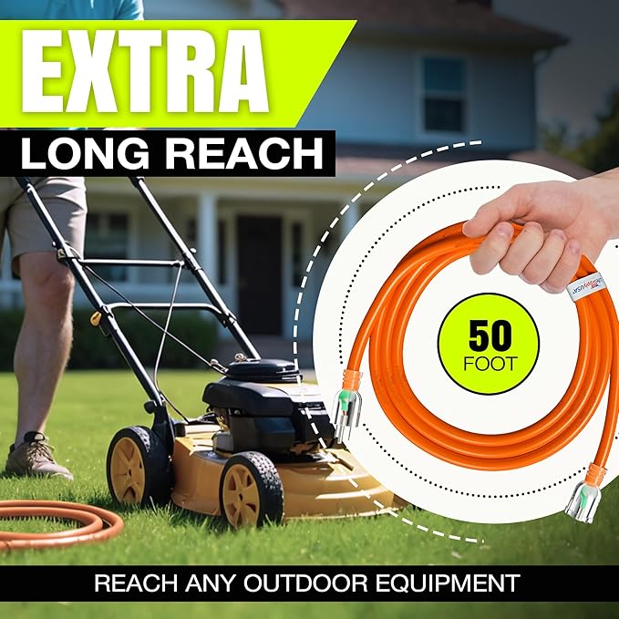 50ft Outdoor/Indoor Extension Cord 14/3 Gauge Heavy Duty 3 Prong SJTW, Waterproof, ETL Listed, Flexible Cold-Resistant Long Power Cord,15A 125V 1875W, Orange by LifeSupplyUSA