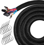 10FT Split Cable Management Sleeve Wire Loom Tubing Cord Protector for High-Temperature Automotive Harness Wires and Home Cable Management,Self-Wrapping Braided Cord Covers (3/4 Inch)