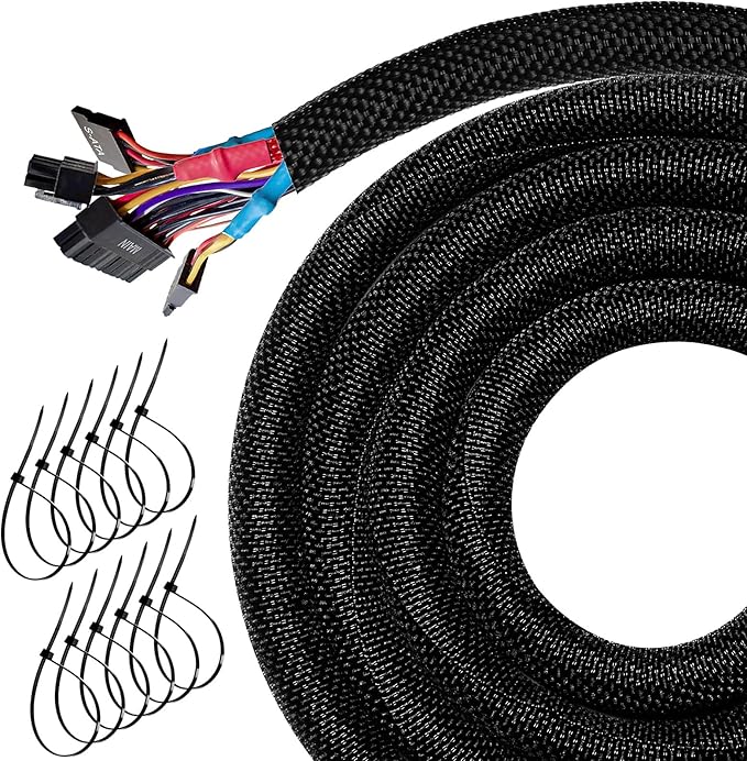 10FT Split Cable Management Sleeve Wire Loom Tubing Cord Protector for Heat Resistant Automotive Harness Wires and Home Cable Management,Self-Wrapping Braided Cord Covers (1/4 Inch)