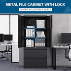 2-Drawer Metal File Cabinet, Lateral Vertical Filing Cabinets for Home Office, Locking File Cabinet with Storage Shelves, Legal/Letter/A4 Size Office File Cabinets (Black, Assemble Required)