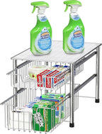 Simple Houseware Stackable 2 Tier Sliding Basket Organizer Drawer, Chrome