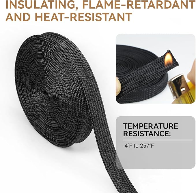 Polyamide Cable Sleeve, 10ft Flexible Expandable Braided Sleeving, Cable Management Sleeve for TV Computer Office Home Entertainment (Black, 1/4")