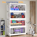 600QT Plastic Stackable Storage Bins with Lid, 150GAL Extra Large Collapsible Box with Wheels Clear Door, Foldable Closet Organizer Container Cabinet Drawer for Home Kitchen，5Pack, White