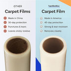 TapeManBlue Carpet Protection Film, 24 inch x 500 feet, Made in The USA, Strong and Durable Plastic Carpet Protector with Easy Unwind and Clean Removal, Clear Self-Adhesive Surface Protective Film