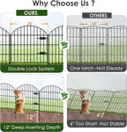 Metal Garden Fence with Gate 28in (H) x 18.7ft (L), 1 Gate + 7 Panels Dog Fence Border Fence Animal Barrier, No Dig Garden Fencing for Yard Flower Bed Lawn Patio Outdoor, ECG2829 Black