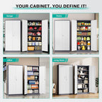 Wide & Deep Metal Storage Cabinet with 2 Doors and 5 Adjustable Shelves,72 inch Tall Locking Garage Storage Cabinet with Lock,Gray White Pantry Cabinets,Steel Cabinets for Home,Office,Garage 72x36x18