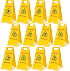 MATTHEW CLEANING 25'' Industrial Wet Floor Sign 12 Pack 2-Sided Safety A-Frame Birght Yellow Multilingual Warning Signs Commercial Caution Wet Fold-out Floor Signs For Indoors and Outdoors