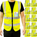 PeerBasics Safety Vest 10 Pack, Yellow, ANSI Class 2, Reflective, For Men Women Unisex, With Pockets Zipper, Breathable Mesh (Medium)