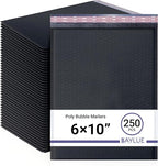 Black Small Poly Bubble Mailers 6x10 inch #0 | Self Seal Padded Envelopes | Cushioned Bubble Mailer | Usable Size 6x9 | WaterProof | Lightweight mailing Shipping Bags | 250 Pack Bulk