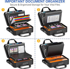 5200℉ Fireproof Document Box with lock, Hard-Shell Case File Organizer with 24 Pocket Accordion File Folder, Portable Safe Box with Shoulder Strap for Home Important Documents Laptop Black
