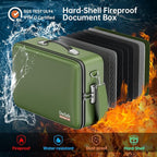DocSafe Fireproof Document Box with Lock, Hard Case File Organizer with Accordion File Folder, Fireproof Water Resistant Safe Box Home Office Travel Storage for Important Documents Laptop Green