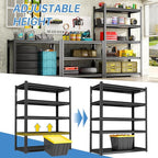 Storage Shelves, Garage Metal Shelving Unit, Adjustable, Double-Layer Column with Reinforced Ribs, Heavy-Duty, Capable of Bearing 600-3600 lbs (Black, 77 * 45 * 18, 5-Tier)