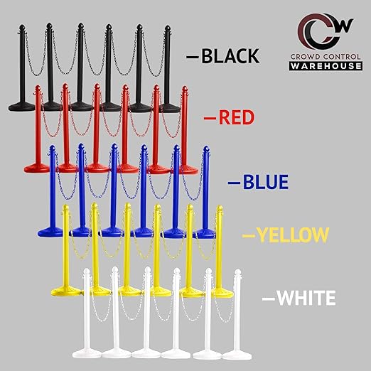 Montour Line Plastic Stanchion Blue 2.5 Inch Diameter with 50 Foot Chain, 6-Pack, Crowd Control Barriers