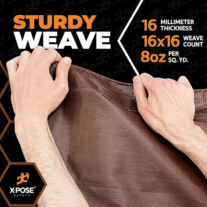 Super Heavy Duty Brown Poly Tarp 5' x 7' - Bulk Half Pallet (300 Pack) Thick Waterproof, UV Blocking Protective Cover - 16 Mil Thick Polyethylene - by Xpose Safety
