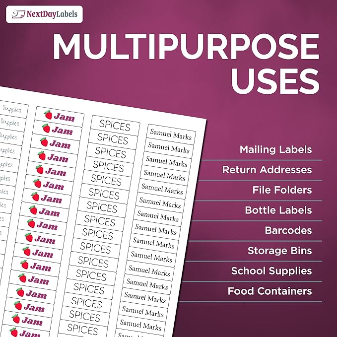 NextDayLabels – 1-3/4" x 1/2" Rectangular Sticker Labels for Printer - White Laser/Inkjet Printer Labels Return Address Labels Shipping Label Stickers (500 Sheets, 80 Per Sheet, 40000 Labels)