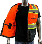 (C Vest For Mens Black Series Safety Vest With Zipper and Utility Pockets Premium Black Series Surveyors Vest (Medium, Orange/Black)