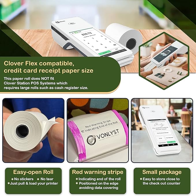 Thermal Paper Roll for Clover Flex Receipt Paper 2 1/4 x 55 (30 rolls)