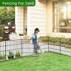 Metal Garden Fence 28in (H) x 23.3ft (L), 1 Gate + 9 Panels Dog Fence Border Fences Animal Barrier, No Dig Garden Fencing for Yard Flower Bed Lawn Patio Outdoor, PIN282810G Black