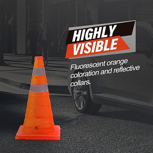 RoadHero 18 Inch 8 Pack Collapsible Traffic Cones, Multi Purpose Pop-up Orange Cones with Reflective Collar for Road Safety, Parking Cones for Sports, Driving Training