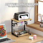 Label Holder for Rolls and Fan-Fold Labels, Wooden Thermal Sticker Roll Holder for Desktop Thermal Label Printer, Solid Shipping Label Holder & Desktop Label Printer Accessory Supplies for Home,Office