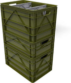 SIDIO Crate Basic Pack - 2 Full-Size & 1 Half-Size Heavy Duty Stackable Storage Bins, Totes and Containers with Dividers - Durable Plastic Organizer for Home, Office, Garage, and Outdoor Use, Green