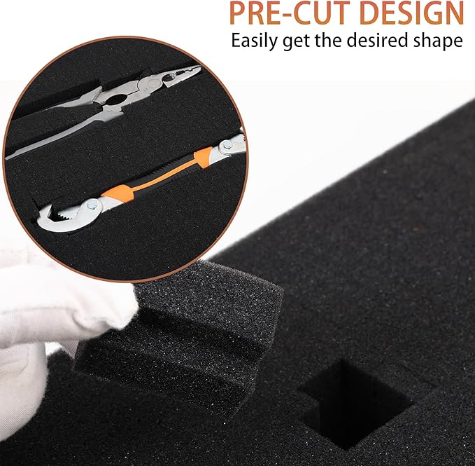 Pre-Cubed Pick & Pluck Foam Sheets - 4-Pack (12"x12"x2") Polyurethane Apart Insert Pads Liners for Toolboxes, Storage Drawer and Crafts