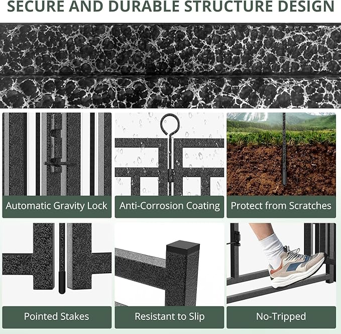 Dog Fence Outdoor Indoor, 47 Inch Height 24 Panels Dog Playpen for Large/Medium/Small Dogs Metal Dog Pen for Yard Camping and RV | Black-Silver