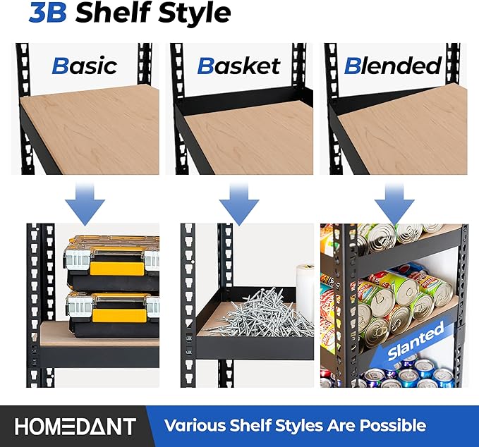 HOMEDANT 35.9" W 5 Tier Heavy Duty Garage Shelving Adjustable Metal Rack Storage Shelves Standing Shelf Unit Organizers Pantry Closet Black 1Pack